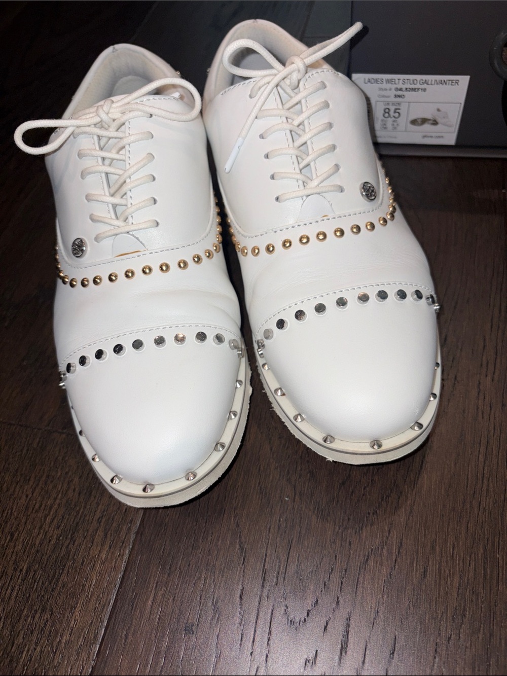 G/FORE White Studded Leather Lace-Up Flats, Gallivanter